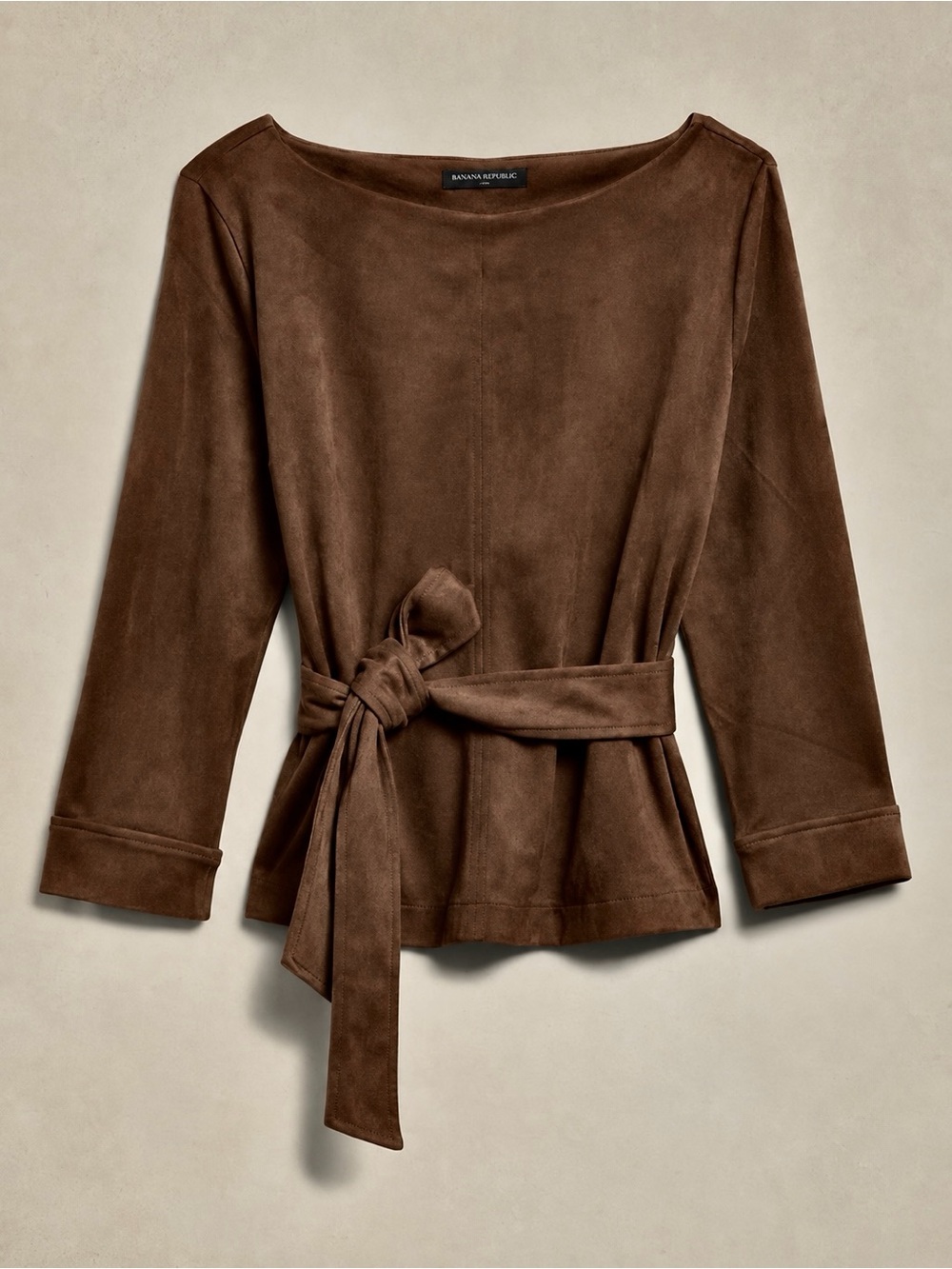 Banana Republic NWOT faux suede soft Brown 3/4th Sleeve Tie-Waist top